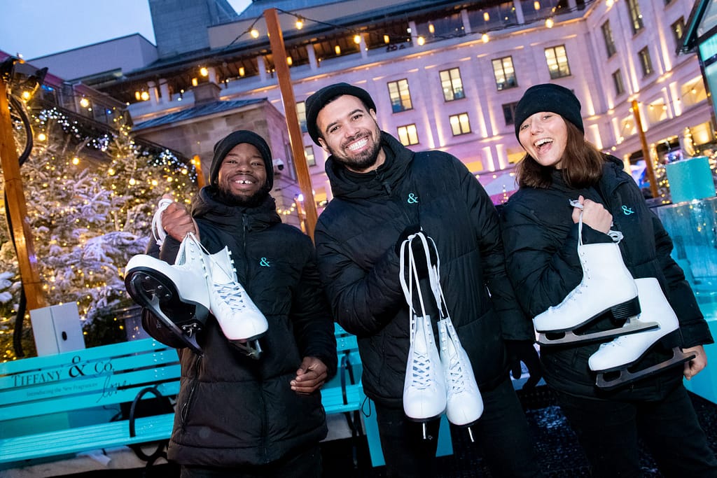 How to Plan A Brand Activation. HEL's Angels with skates at Tiffany ice rink